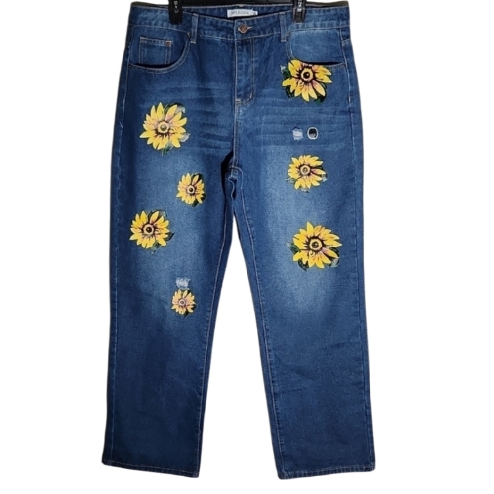 Floral Embroidered Women's Blue Jeans